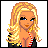 Pixel art icon of a blonde woman with long wavy hair wearing a red and white striped top, black sleeves, and blue accents on the shoulders.