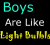 Text and hands holding a glowing bulb on black background.
