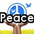 A pixelated icon shows hands holding a blue peace symbol with a bird, over a yellow field, with the word "Peace" in bold black text.