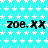 A static image with a cyan background patterned with white stars, displaying repeated black text 'zoe.xx' in a