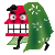 Red cartoon character with black hat and green leafy cloak, showing various mouth expressions in a