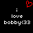 Red pixelated heart symbol above white text reading 'i love bobby<33' on black background.