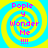 Four identical square arranged in a , each containing a yellow spiral on a cyan background with pink text reading "Pople y Wonder Me !!!!"