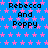 Blue background with pink star pattern and repeated black text "Rebecca And Poppy" in pixelated font.