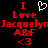 Red pixelated text on black background with white heart symbol above 'I Love Jacquelyn AB&F <3' in two identical side-by-side arrangements.