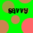 Green background with scattered brown and pink circles; black text 'savvy' appears four times in mirrored orientation.