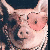 Pixelated image of a pig wearing pink sunglasses with heart-shaped lenses, positioned next to the word 'pink' in bright magenta text.