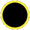 Animated contact sheet of 17 circular AIM buddy icons with yellow borders, black backgrounds, and white/grey text characters cycling through different states across frames.