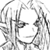 Static grayscale pixel art of a stylized character head with abstract flowing lines and geometric shapes surrounding it, rendered in low resolution on a white background.