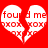 Red background with four white heart-shaped icons containing red text and pixelated patterns.