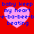 Red background with four pink hearts containing blue text reading 'baby keep my heart e-ba-bee-be-ba-bee- beating' in pixelated font.