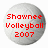 Four circular volleyball-themed icons with red text on textured gray backgrounds, each displaying different volleyball-related terms and names.