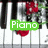 Piano keys with red flowers and green leaves, featuring text overlays in different colors.