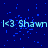 Blue background with scattered light blue pixels and repeated text 'I<3 Shawn' in cyan, displayed across multiple