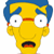 Pixelated cartoon character head with blue hair and yellow skin, orange text reading "My mom Thinks I'm cool!" on white background.