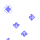 small arrow icons in blue, red, yellow, and green on a gray background with three white diamond-shaped icons