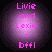 Four identical circular icons with purple gradient backgrounds display pink text reading "Livie and Lexie = bffl" in pixelated font.