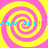 Four yellow and pink spiral patterns with cyan text reading 'peace out!!!' repeated across the image.