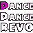 Pixelated text repeats 'DANCE' and 'REVO' in alternating with color variations across frames