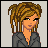 Pixel art of character icons with text variations, showing a woman in gray blazer and man in red tank top