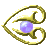 Golden heart-shaped frame with dolphin silhouette holding a colored sphere, arranged in on gray background