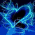 Animated blue electric guitar with glowing effects on dark background, rainbow music notes flowing across black backdrop, hands forming heart shape holding sunset scene.