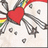 A static pixelated image shows a red heart with rainbow-colored lines extending from its top, surrounded by gray abstract shapes on a light background.