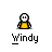 Pixelated character with gray head and yellow torso in multiple poses including standing, turning, and arm movements, labeled 'Windy' below each frame.