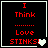 Four identical black square with red text and white borders, each displaying "I Think Love STINKS!" with a heart symbol changing position
