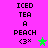 Pixelated text 'ICED TEA A PEACH' with '3x' symbol and star icon on bright pink background, showing animation change in star color.