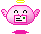 Pixelated pink angel icon with yellow halo, holding white card with black lines and green square; four variations show wing/foot position changes.
