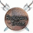 A circular brown icon with dark pixelated text, surrounded by four crossed silver swords on a white background, with red text below and to the right.