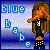 Pixelated image with blue gradient background showing 'blue' text and scattered letters alongside a stylized figure.