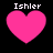 Four pink heart shapes with white text 'Ishler' above each, arranged in a on black background
