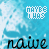 A static image with a blue and white patterned background featuring repeated 'naive' text in black script, accompanied by small pixelated icons above each instance.