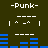-Punk- text appears above and below a central blue bar graph with white dashed lines and vertical bars, all on a dark green background.