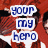 A static image of a with repeated character faces and overlaid text in blue on white, set against a red background