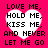 Four identical animated frames of a pink background with white heart-shaped text boxes containing black pixelated lyrics.