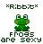 *Ribbit* text above a green pixel-art frog with orange cheeks and white eyes, below which reads "frogs are sexy"; two versions differ in background color and *Ribbit* text hue.