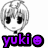 Pixelated anime-style character with short light hair, large black eyes, and a neutral expression, with purple text and smiley face below.