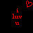 Red pixel art displays a heart shape above two identical text arrangements reading 'i luv u' on a black background.