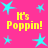 Bright pink background with scattered cyan stars and repeated yellow text reading "It's Poppin!" in a pixelated font.