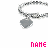 Four identical silver chain bracelets with heart-shaped pendants arranged in a , each paired with distinct colored text reading 'NAME' below