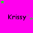 Bright pink background with repeated 'Krissy' text and scattered green/purple stars in a