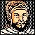 Pixelated 50x50 static buddy icon featuring a stylized character with orange hair and beard against a black-and-white checkered background.