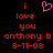 Pixelated red text on black background with pink heart symbol above 'i love you anthony b 8-11-08' in two identical side-by-side