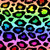 A grid of pixelated square icons with black borders, each containing a solid color center, arranged in rows with a gradient background shifting from pink to green to blue.