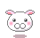 Pixel art contact sheet of four animated frames showing a white cartoon animal with pink ears and cheeks, displaying different expressions and floating heart symbols against a gray background.