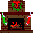 A 4x3 contact sheet of pixelated Christmas-themed animated frames showing a brick fireplace with stockings and wreath, displaying frame-by-frame animation changes in fire flames and stocking colors.