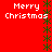 Red background with four identical 'Merry Christmas' text blocks and green star patterns arranged in a